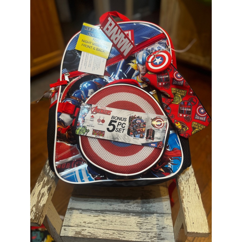 Marvel‎ Avengers 5 Piece Backpack Set Boys Kids School Bag Lunch Box New